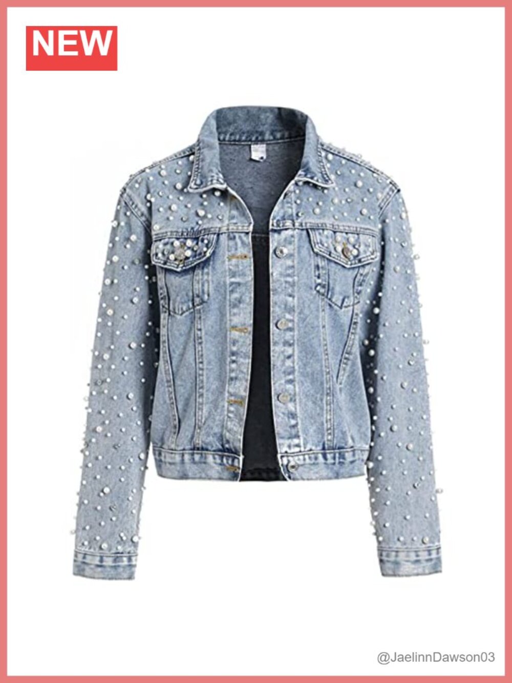 Pearls Denim Jacket Cropped Rhinestones Jean Coat
